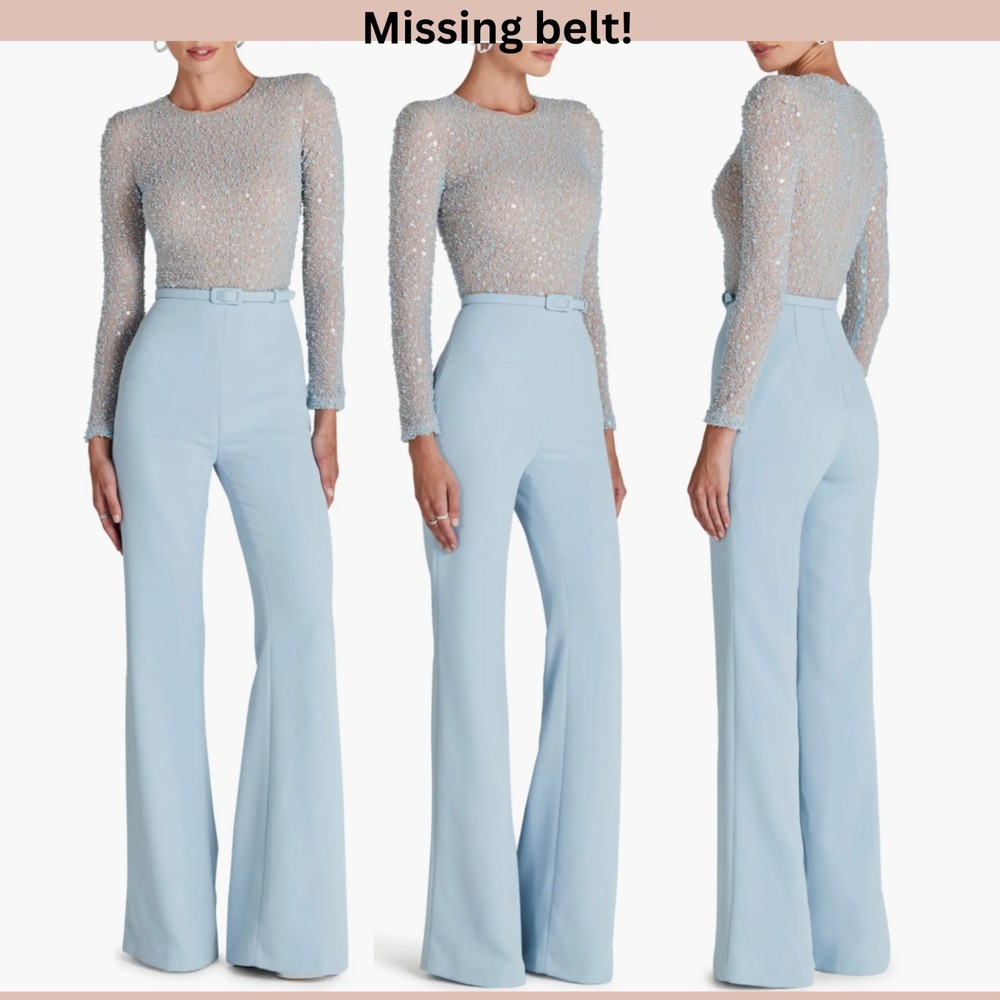 NEW NADINE MERABI [ Small ] Misha Beaded Long Sleeve Wide Leg‎ Jumpsuit J2130